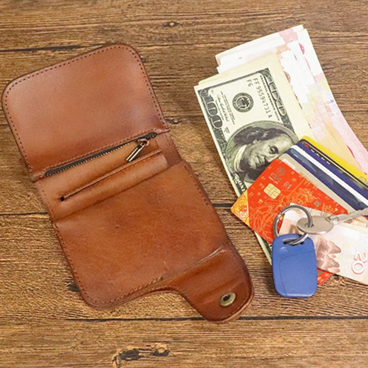 Kurze Brieftasche aus Vintage-Leder, kleine, geräumige Brieftasche mit Kartenhalter für Männer