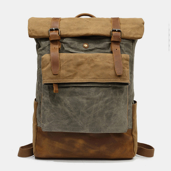 Canvas-Leder-Rucksack für College-Wochenendreisen, passend für 15,6-Zoll-Laptops