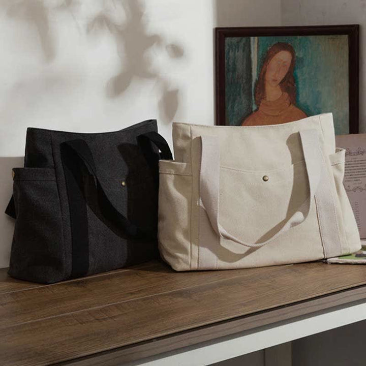 Große Kapazität Canvas Schultertasche Mehrere Taschen Handtasche Einkaufs