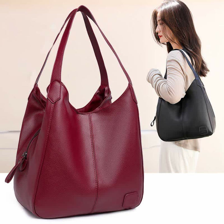Hobo-Tasche mit drei Fächern für Damen, Schultertasche aus PU-Leder