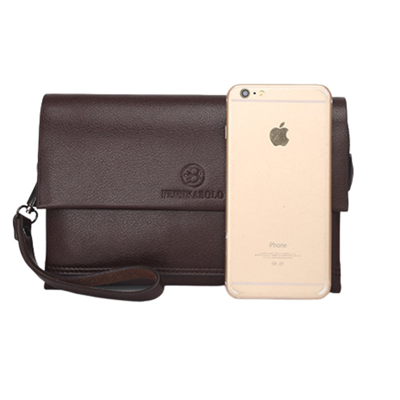Leder-Clutch für Herren mit drei Fächern, Organizer, Handgelenktasche, Geldbörse