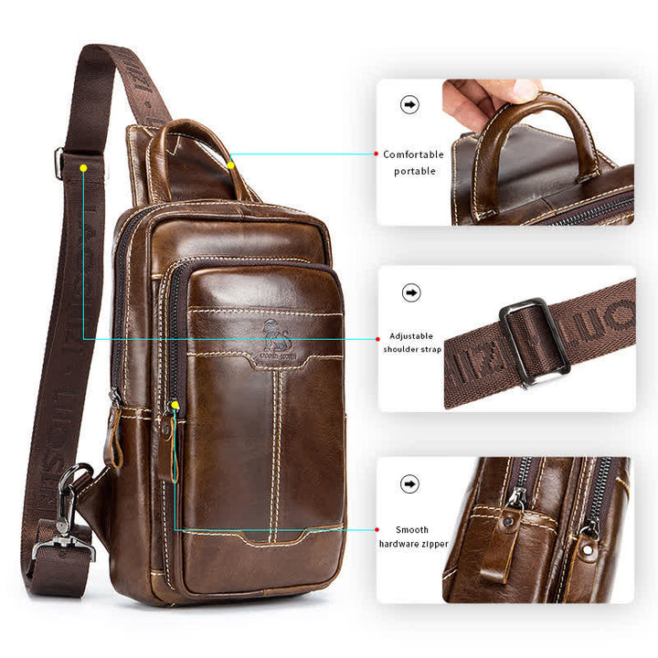 Kleiner Sling-Crossbody-Rucksack aus echtem Leder für Herren
