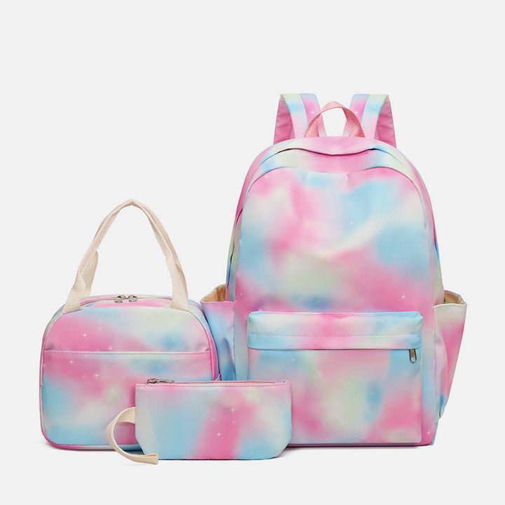 3-teiliges Batik-Rucksack-Set für Mädchen, Schulranzen, Büchertasche, Studenten, Damen, Canvas