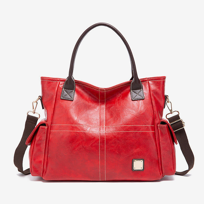 Einfarbige Tote Cross Pattern Ölwachs Leder Damen Handtasche