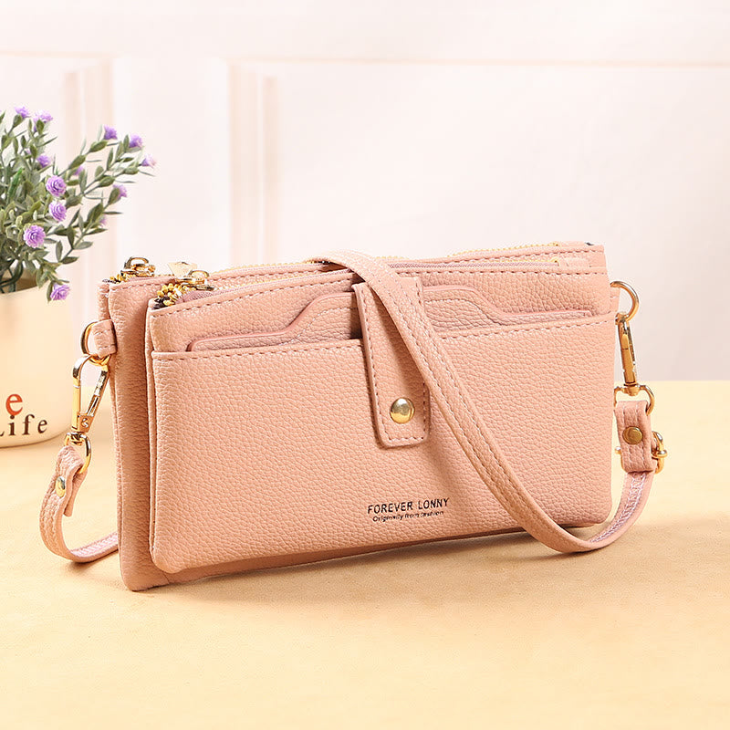 Handytasche mit zwei Fächern für Damen, multifunktionale Umhängetasche aus Leder