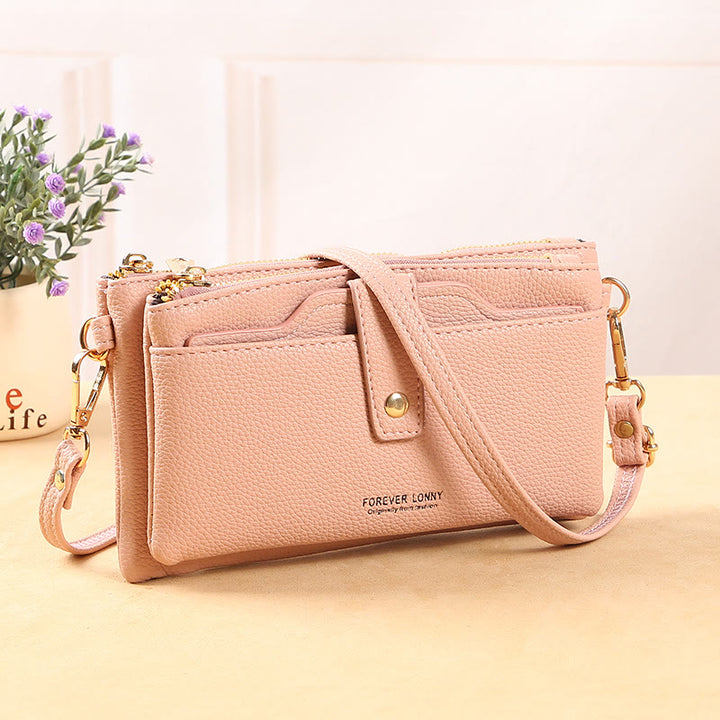 Handytasche mit zwei Fächern für Damen, multifunktionale Umhängetasche aus Leder