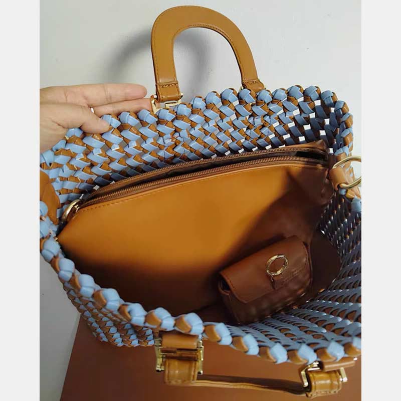 Handtasche für Damen, gewebte Umhängetasche aus Leder mit großem Fassungsvermögen