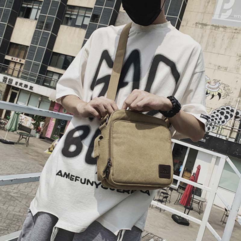 Vintage Canvas Mini Crossbody Umhängetasche Männer kleine Geldbörsen mit Multi-Slot