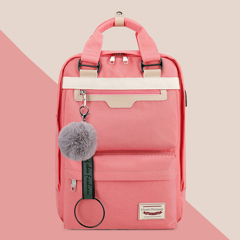 Modischer Patchwork-Rucksack mit Farbblockdesign und mehreren Taschen