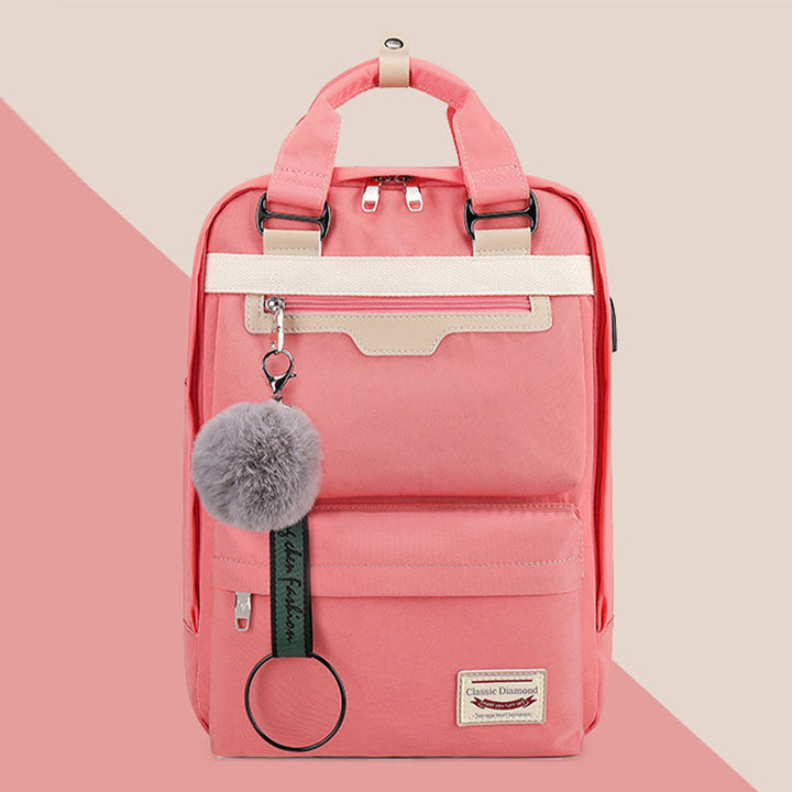 Modischer Patchwork-Rucksack mit Farbblockdesign und mehreren Taschen