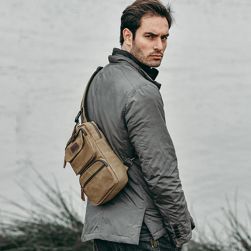 Herren Canvas Sling Bag Multi-Pocket Kratzfeste Umhängetasche