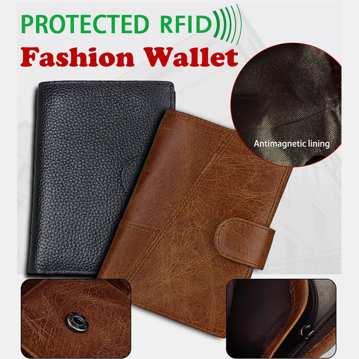RFID-Kartenetui aus echtem Leder, dreifach faltbar