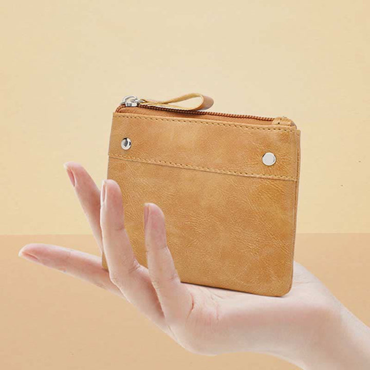 Retro-Münzbeutel aus Leder, Wechselgeldhalter für Damen, Mini-Geldbörse mit Reißverschluss