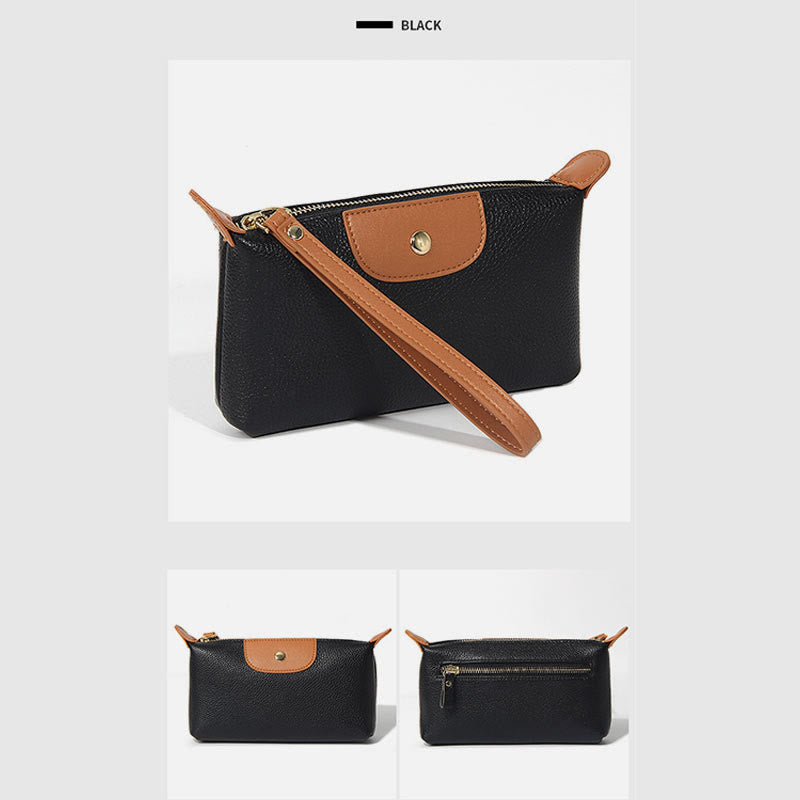 Handliche Clutch aus Leder, leicht, groß, für das Handgelenk, mit Reißverschluss
