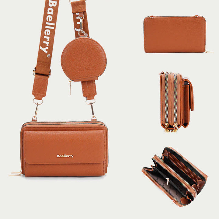 Handytasche für Damen mit Lychee-Muster und Alphabet-Trägern, Umhängetasche