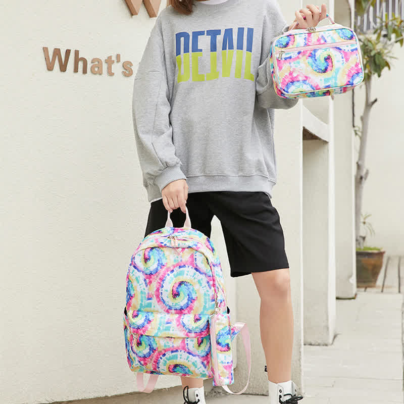 Schulrucksack-Set 3-teilig Batikmuster Mädchen Büchertaschen Lunchtasche Federmäppchen
