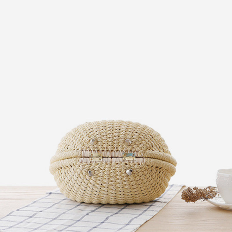Lässige, runde Rattan-Handtasche