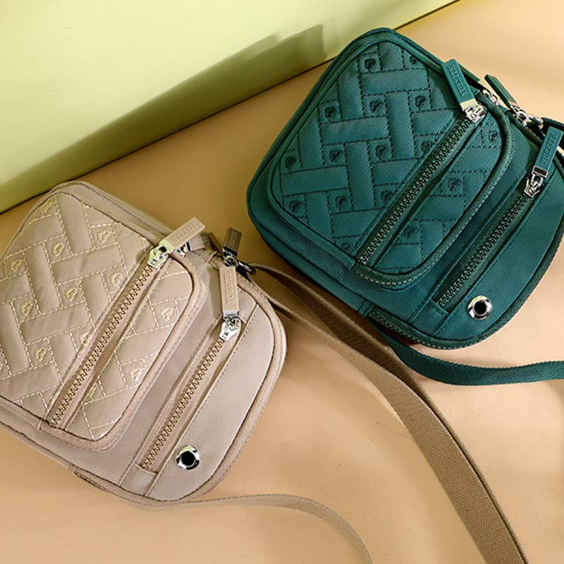 Lässige Umhängetasche aus Nylon mit mehreren Taschen und Loch für Kopfhörer