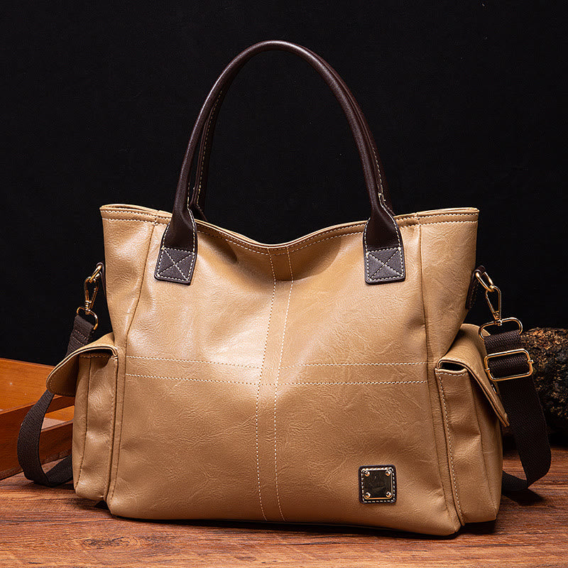 Einfarbige Tote Cross Pattern Ölwachs Leder Damen Handtasche