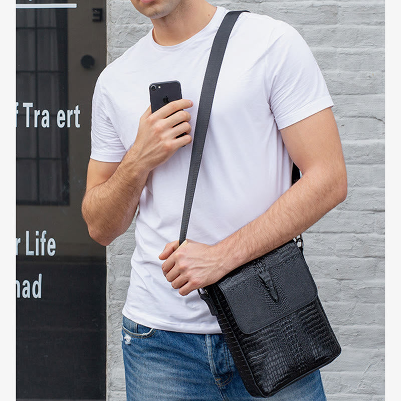 Clamshell Messenger Bag Herren Unifarben Krokodildruck Business Geldbörse