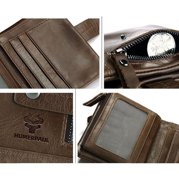 Retro-Geldbörse für Herren aus echtem Leder mit Kartenhalter und herausnehmbarem Münzfach