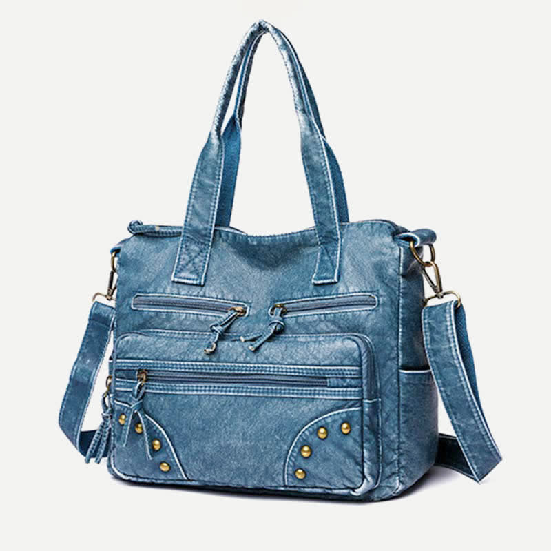 Denim Farbe Tote Handtaschen Große Kapazität Kunstleder Schulter Geldbörse