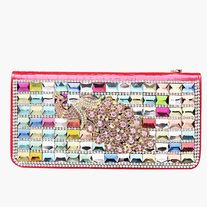Lange Lederclutch für Damen mit Diamanten besetzte Münzbörse