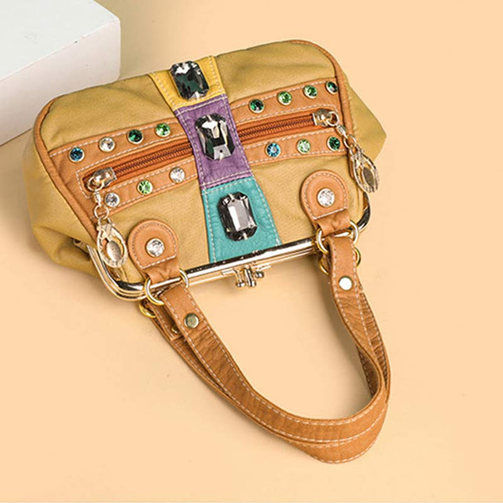 Retro Doppellagige Kiss-Lock Schulterhandtasche Party Abendtasche mit Umhängekette