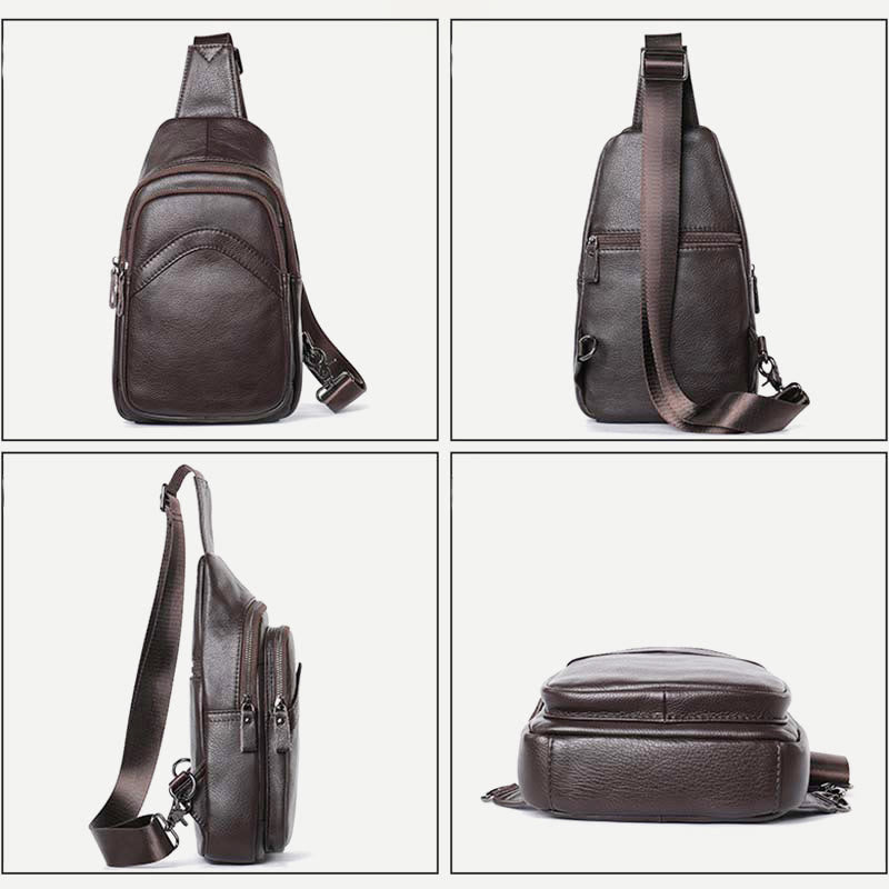 Schultertasche für Herren aus echtem Leder, lässiger Einkaufs-Tagesrucksack