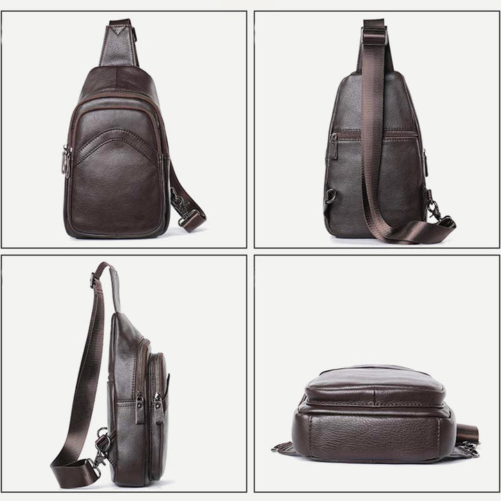 Schultertasche für Herren aus echtem Leder, lässiger Einkaufs-Tagesrucksack