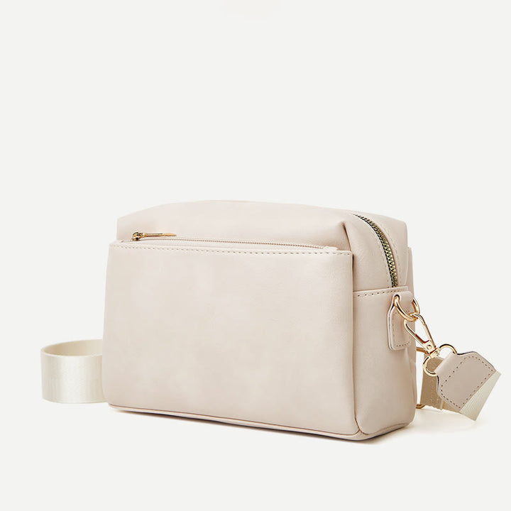 Kleine Umhängetasche mit drei Reißverschlüssen, Kunstleder, lässige Handtasche, Kamera-Geldbörse