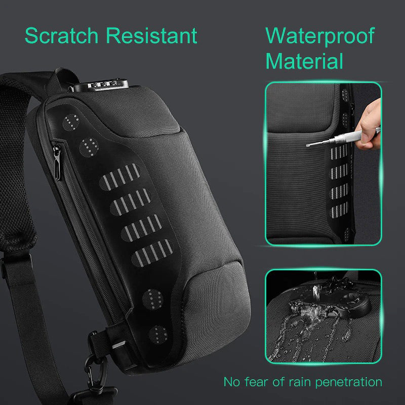 Multifunktionale, wasserdichte, diebstahlsichere Schultertasche mit USB-Ladeanschluss