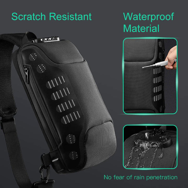 Multifunktionale, wasserdichte, diebstahlsichere Schultertasche mit USB-Ladeanschluss