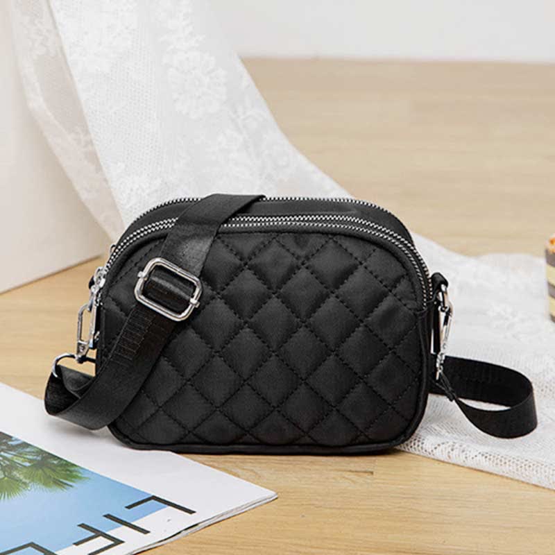 Damen Gesteppte Umhängetasche Dreifach Reißverschluss Kleine Schultertaschen Aus Nylon