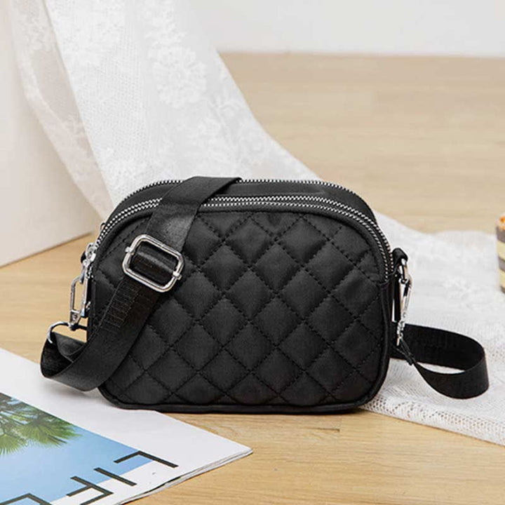 Damen Gesteppte Umhängetasche Dreifach Reißverschluss Kleine Schultertaschen Aus Nylon