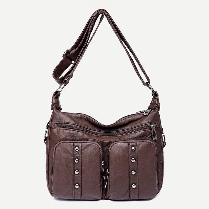 Umhängetasche mit mehreren Taschen für Damen, Retro-Nieten, Leder, Schultertasche