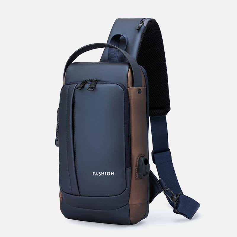Schultertasche für Männer, stahlsichere, wasserdichte Umhängetasche mit Zahlenschloss