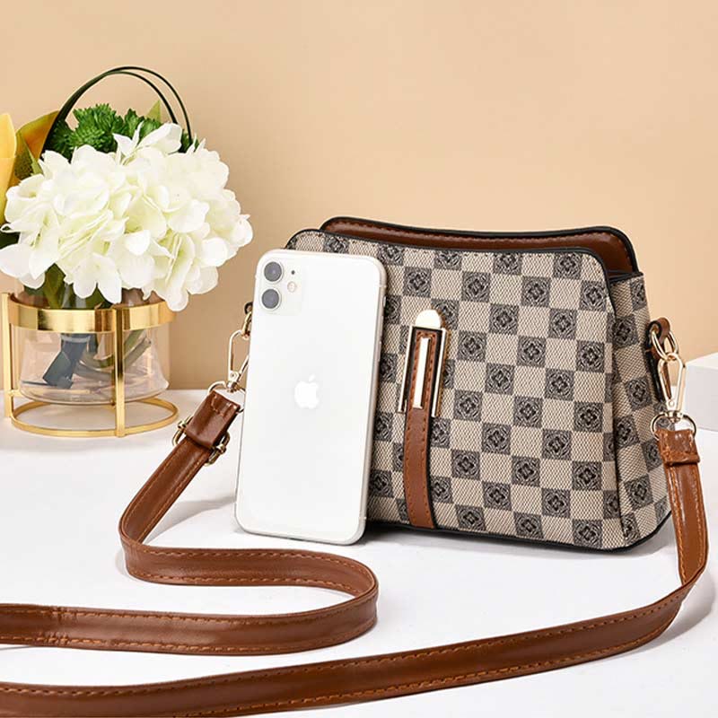 Dreifach karierte Satchel Damen Leder schicke Umhängetasche