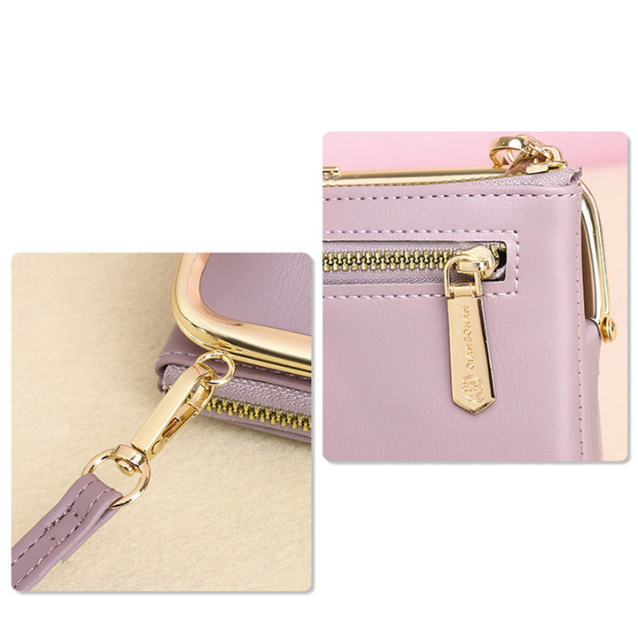 Leder-Crossbody-Handtasche für Damen mit zwei Fächern und Kiss Lock-Umhängetasche