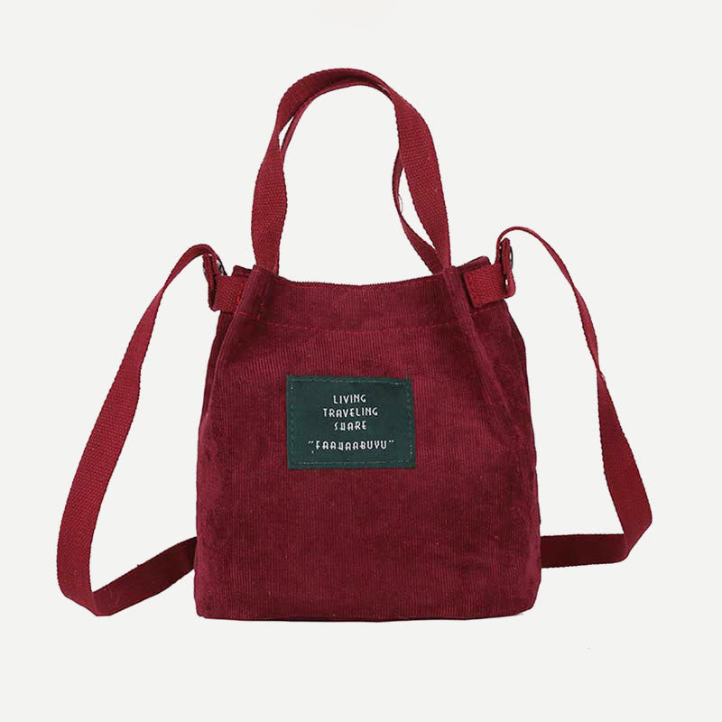 Top-Griff-Tasche für Frauen im Retro-Stil, literarische Cord-Canvas-Handtasche