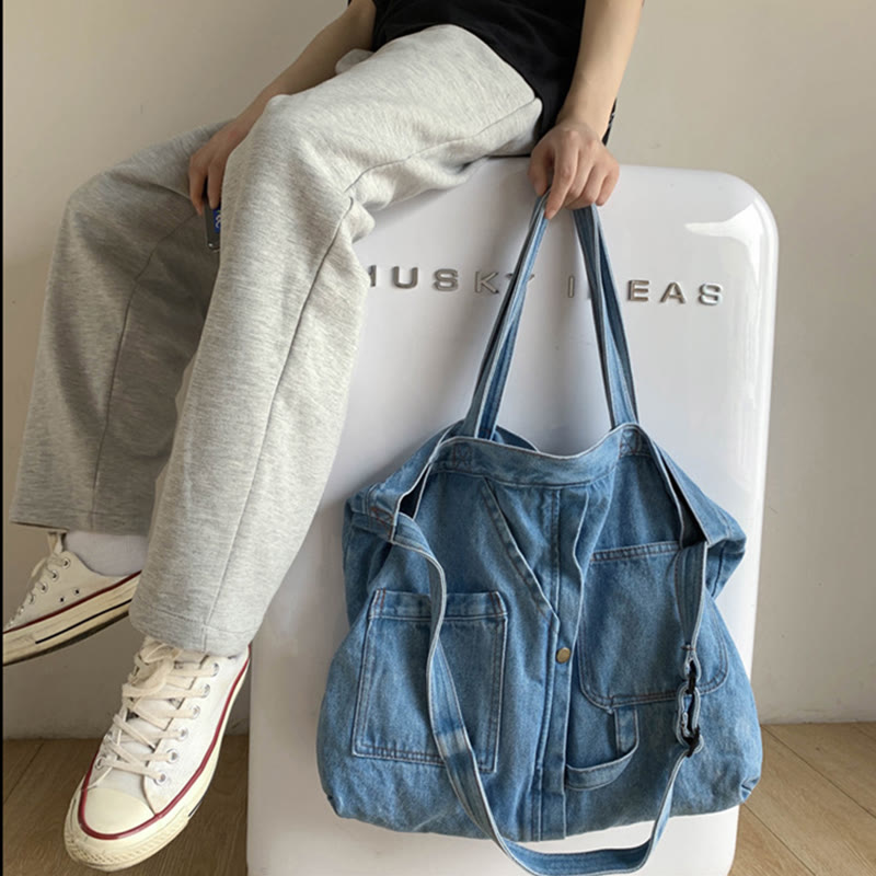 Denim-Einkaufstasche für Damen, große Kapazität, Umhängetasche - image 7