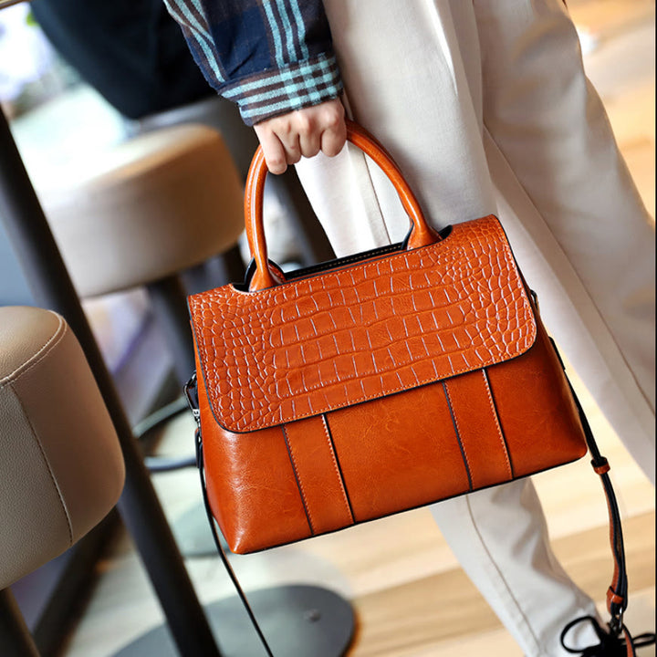 Klassische Umhängetasche mit Krokodilmuster und reiner Farbe für Damenhandtasche
