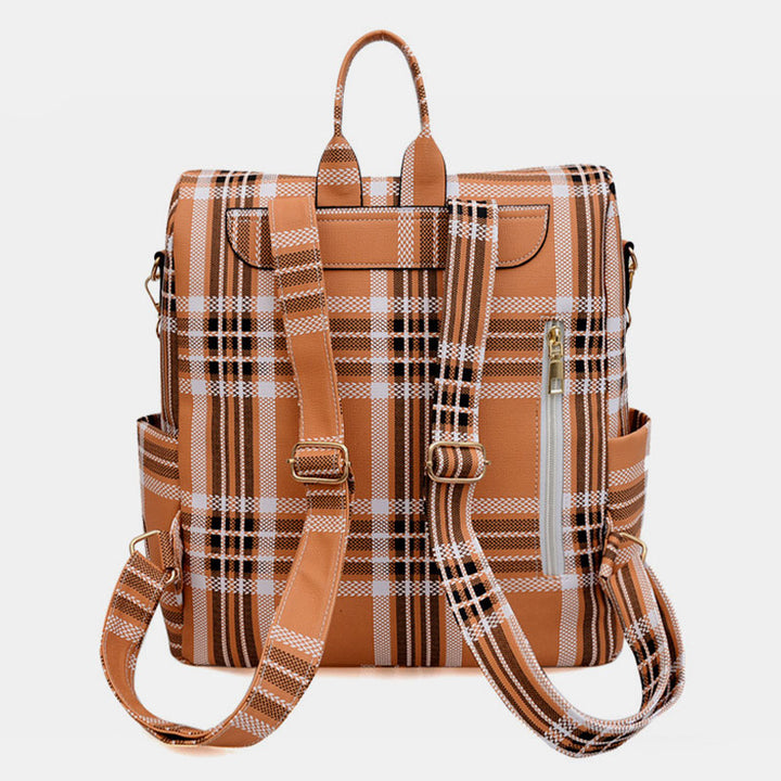Multifunktionaler, lässiger Damen-Rucksack, Tagesrucksack aus Leder mit kariertem Muster und Schultergurt