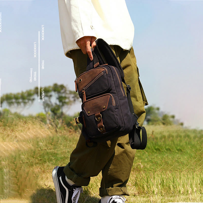 Schultertasche für Herren im Retro-Design, leichte Umhängetasche aus Canvas