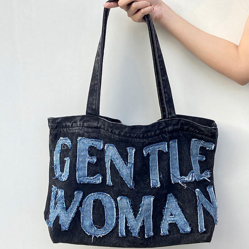 Gentle Women Tote Stickerei Brief große Laptop Schultertasche