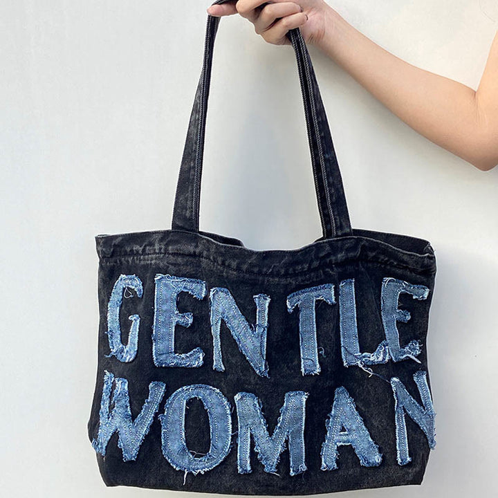 Gentle Women Tote Stickerei Brief große Laptop Schultertasche