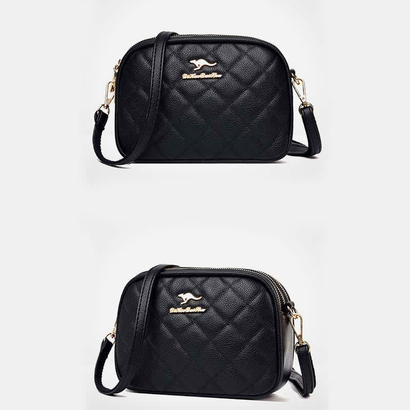 Umhängetasche mit 3 Reißverschlüssen für Damen, gestepptes Kunstleder, kleine Schultertasche