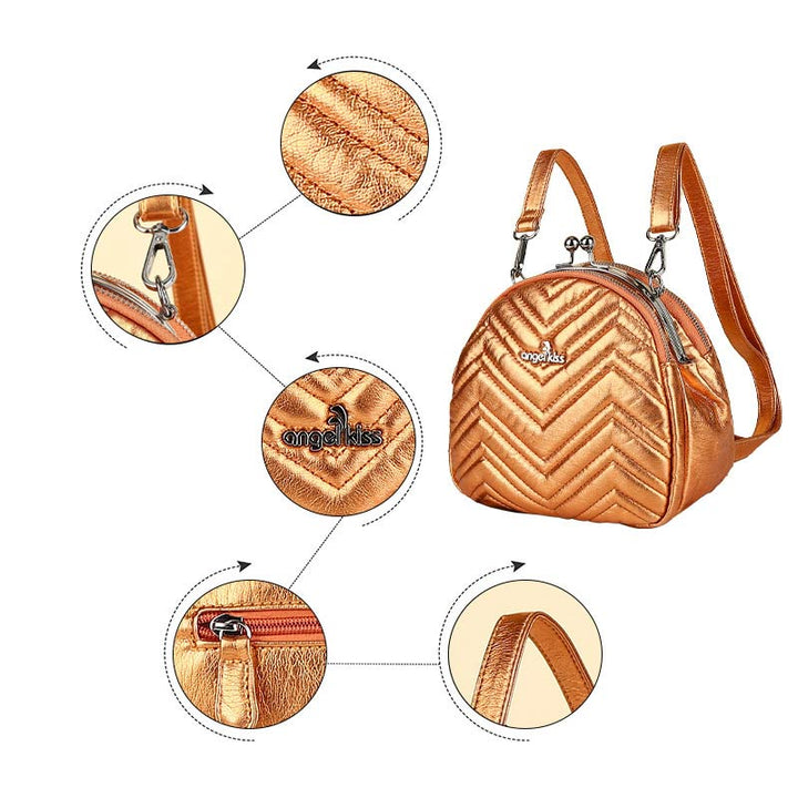 Mini-Rucksack mit drei Fächern, Kisslock-Reißverschluss, Tagesrucksack, modische Party-Geldbörsen, Handtaschen