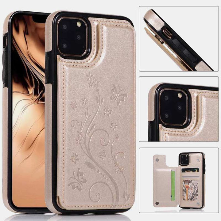 Handyhülle mit Ständer für iPhone mit Kartenhalter, doppelter Magnetverschluss