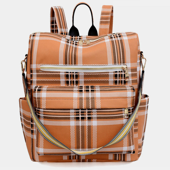 Multifunktionaler, lässiger Damen-Rucksack, Tagesrucksack aus Leder mit kariertem Muster und Schultergurt
